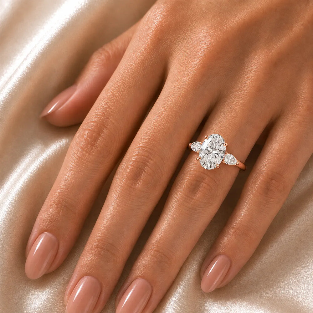 Designer Asscher Diamond Ring with Pear Side Stones