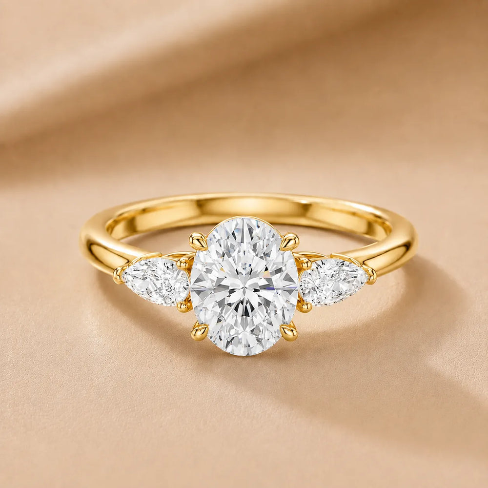 Designer Asscher Diamond Ring with Pear Side Stones