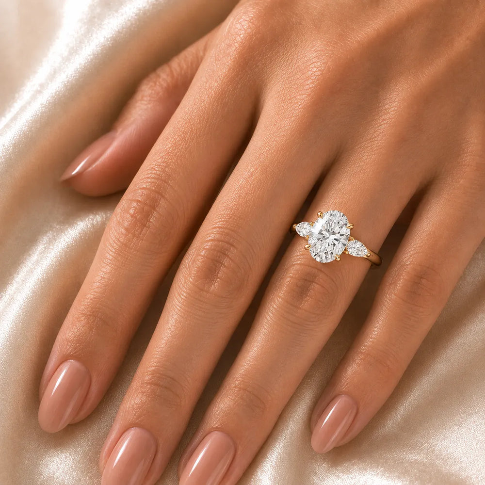 Designer Asscher Diamond Ring with Pear Side Stones
