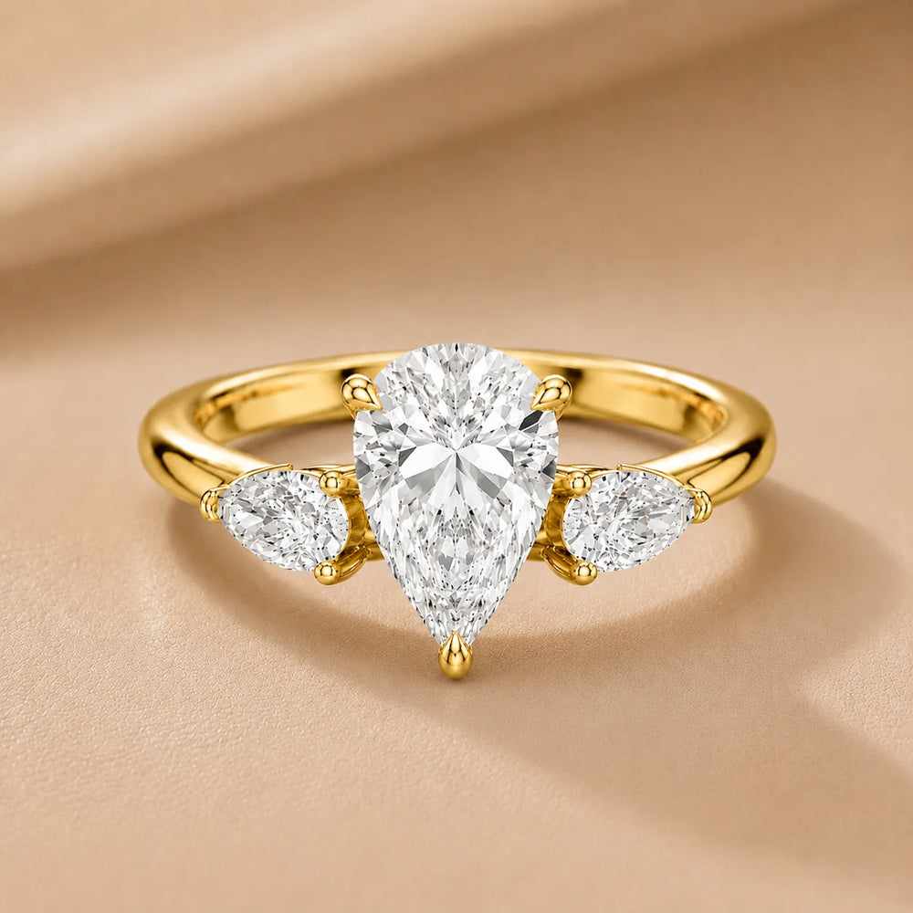 Designer Asscher Diamond Ring with Pear Side Stones