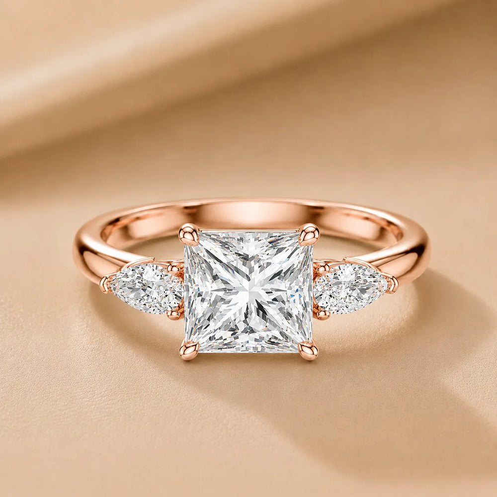 Designer Asscher Diamond Ring with Pear Side Stones