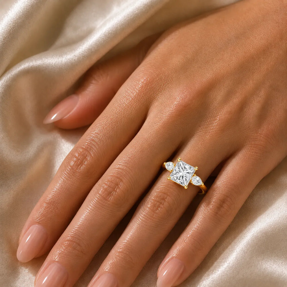 Designer Asscher Diamond Ring with Pear Side Stones