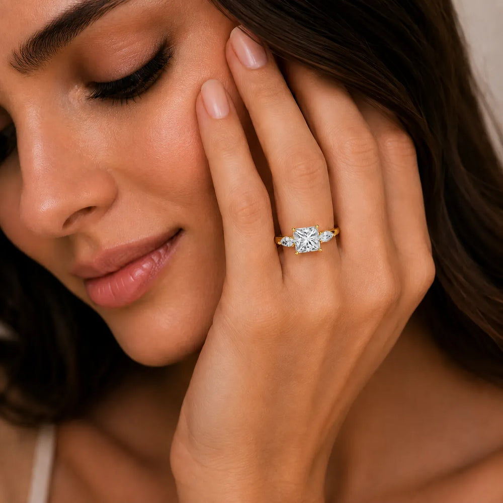 Designer Asscher Diamond Ring with Pear Side Stones