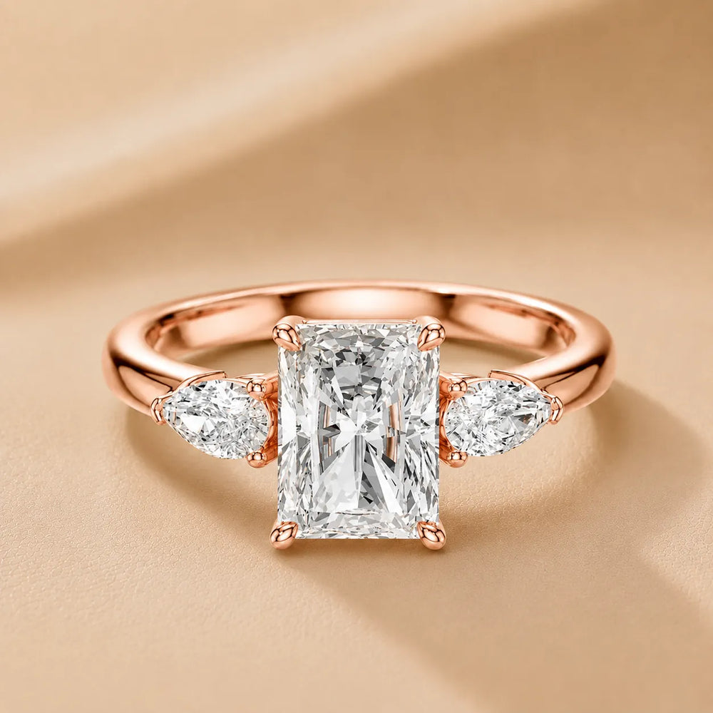 Designer Asscher Diamond Ring with Pear Side Stones