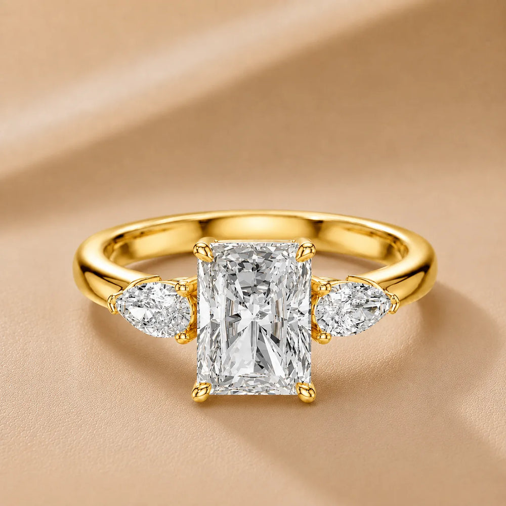 Designer Asscher Diamond Ring with Pear Side Stones