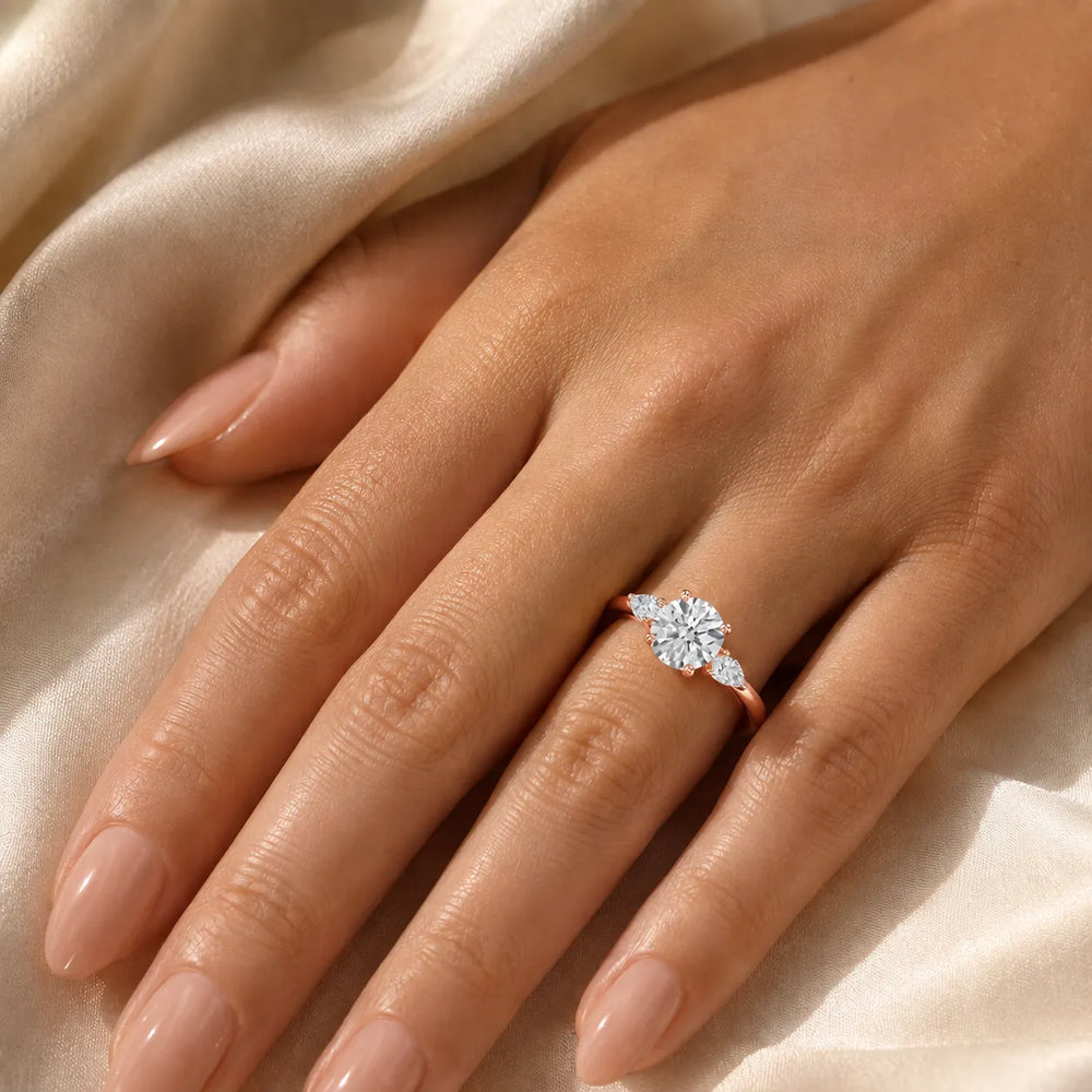 Designer Asscher Diamond Ring with Pear Side Stones