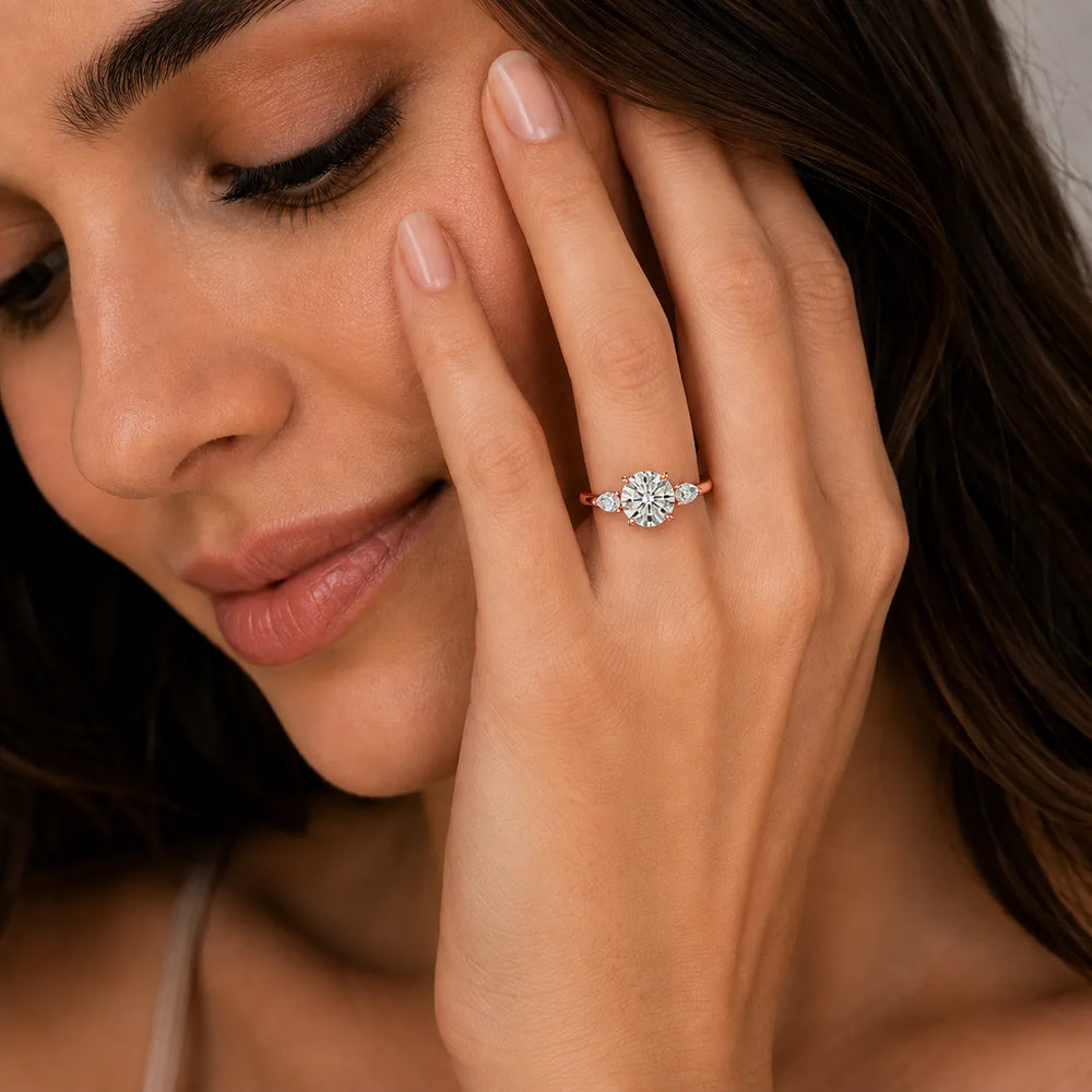 Designer Asscher Diamond Ring with Pear Side Stones
