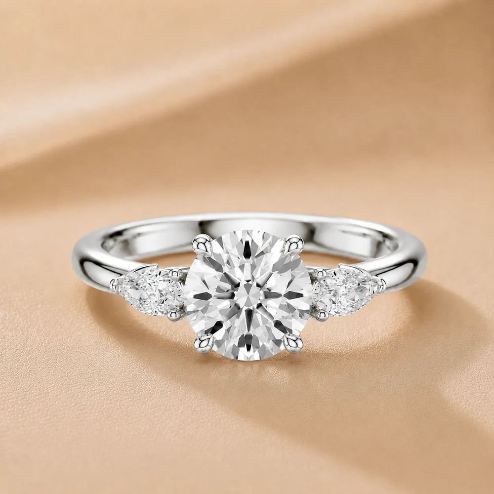 Designer Asscher Diamond Ring with Pear Side Stones