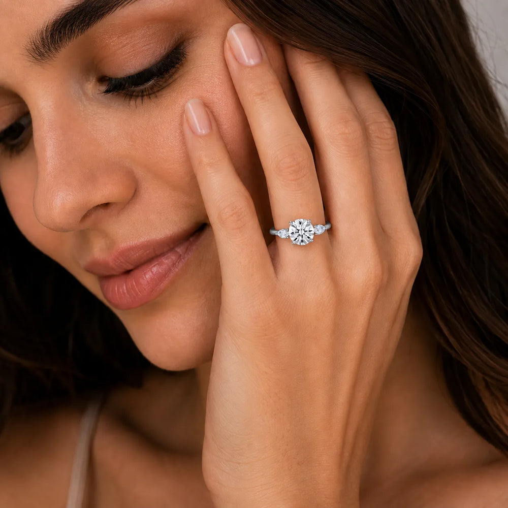 Designer Asscher Diamond Ring with Pear Side Stones