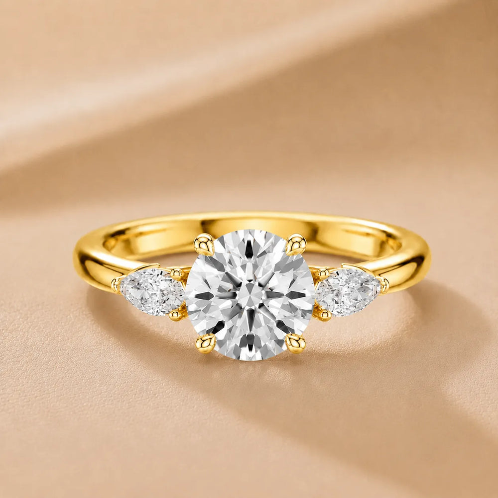 Designer Asscher Diamond Ring with Pear Side Stones