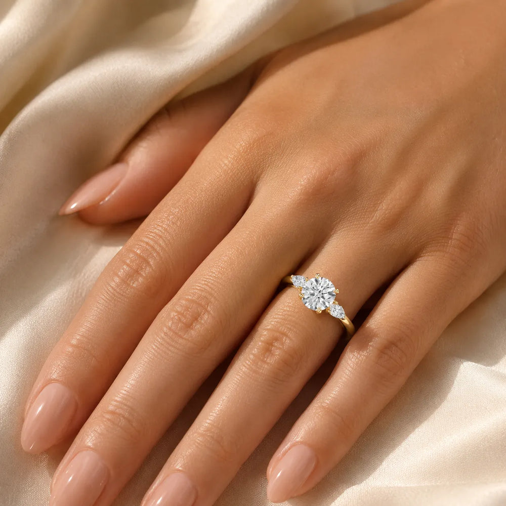 Designer Asscher Diamond Ring with Pear Side Stones