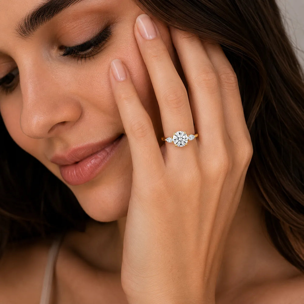 Designer Asscher Diamond Ring with Pear Side Stones