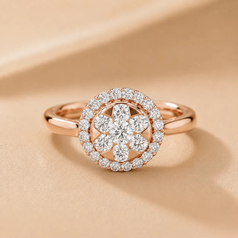 Starburst Halo Type Round Diamond Engagement Ring