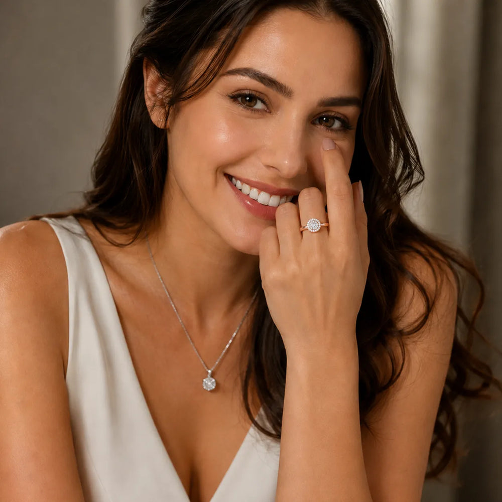 Starburst Halo Type Round Diamond Engagement Ring