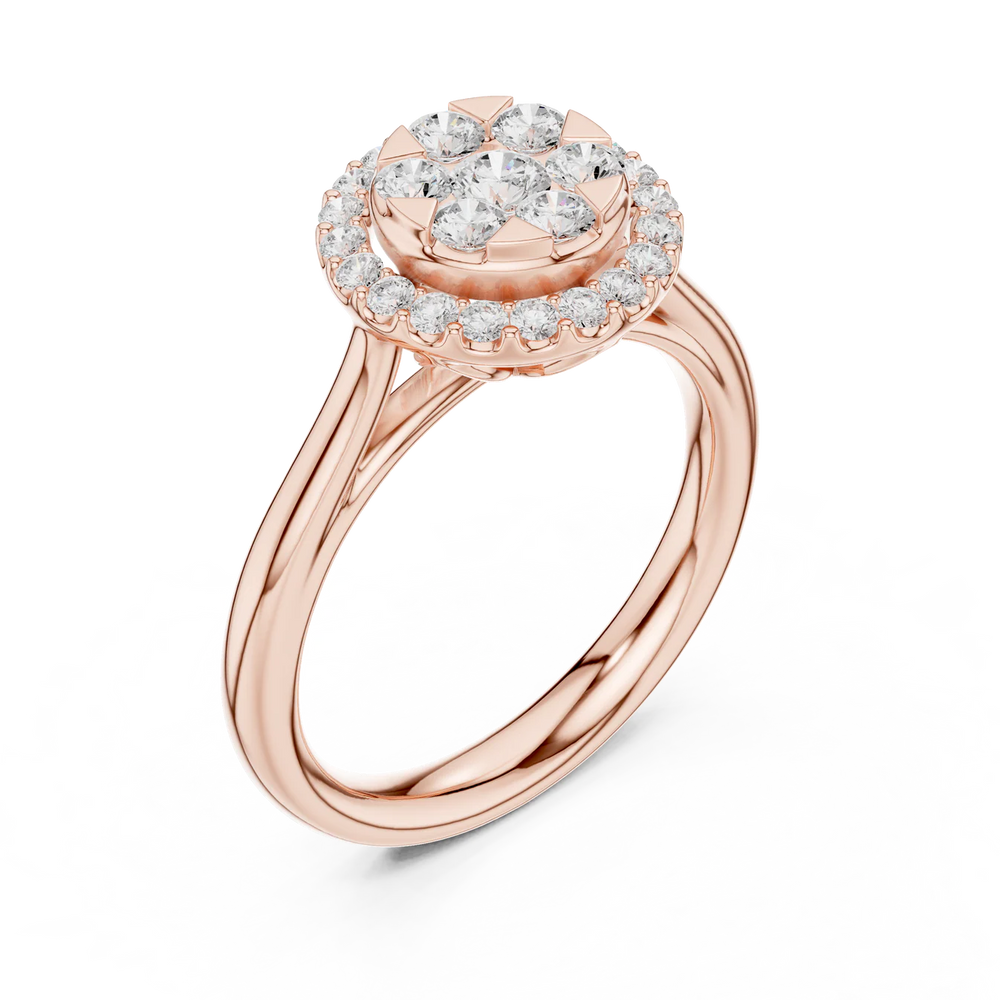 Starburst Halo Type Round Diamond Engagement Ring