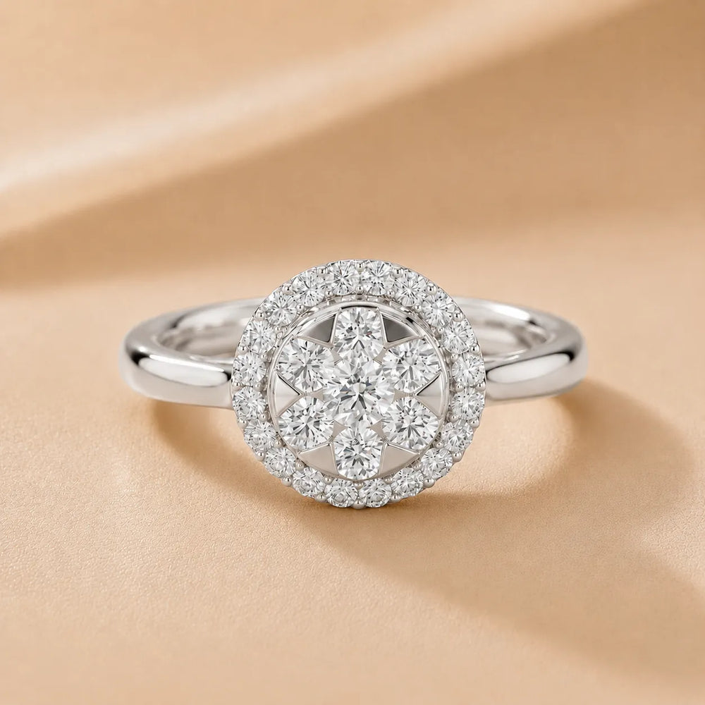 Starburst Halo Type Round Diamond Engagement Ring