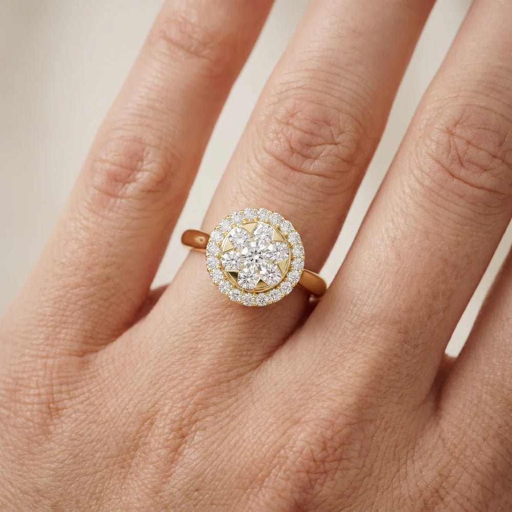 Starburst Halo Type Round Diamond Engagement Ring