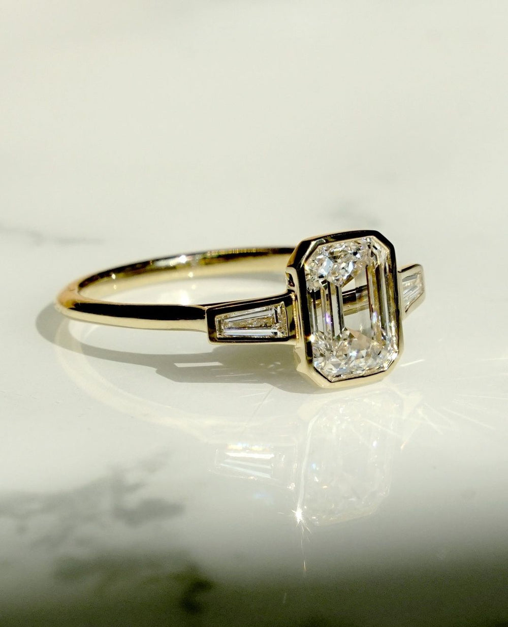 Bezel Set Emerald Cut Labgrown Engagement Ring