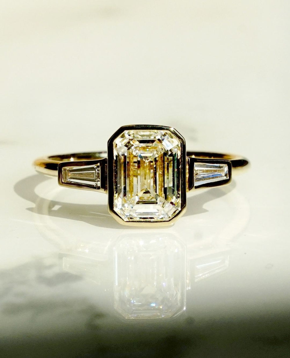 Bezel Set Emerald Cut Labgrown Engagement Ring