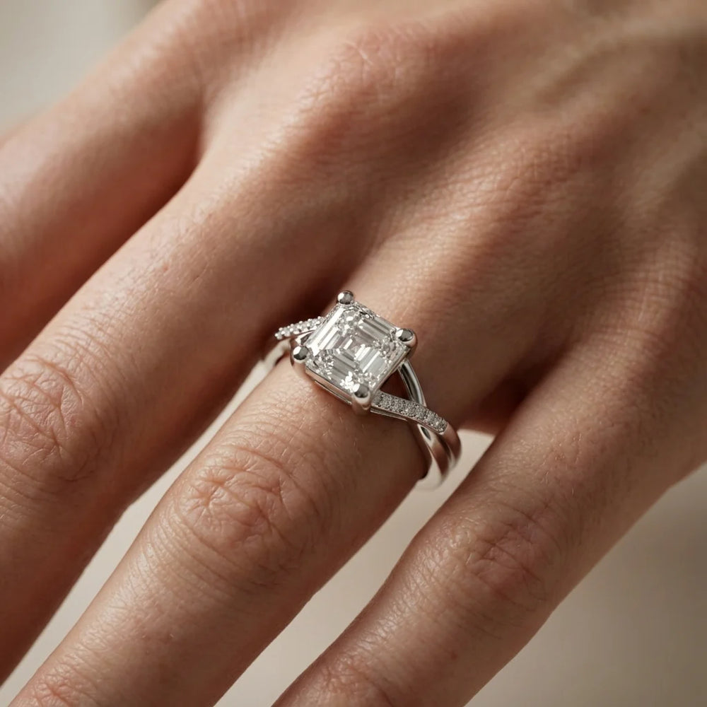 Veronica Twist Side Stone Oval Diamond Engagement Ring