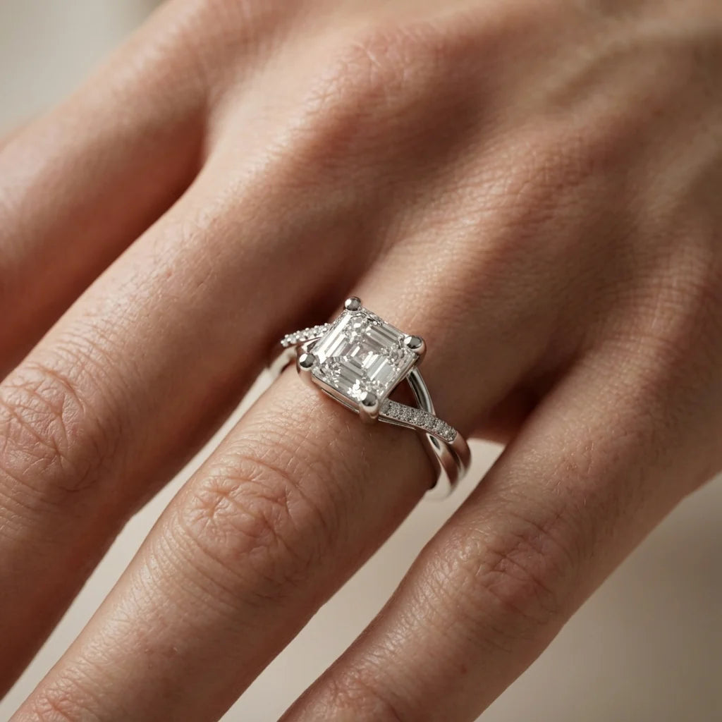 Veronica Twist Side Stone Oval Diamond Engagement Ring