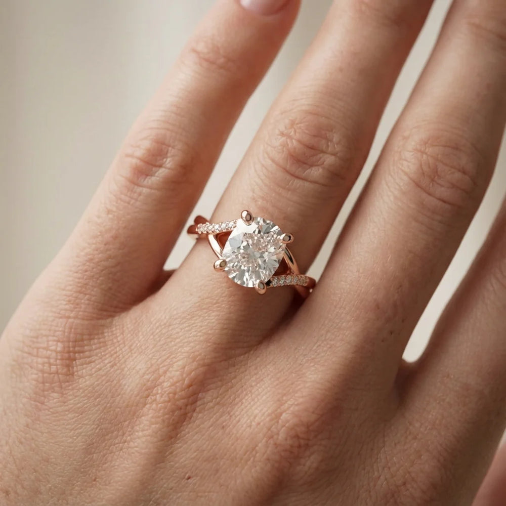 Veronica Twist Side Stone Oval Diamond Engagement Ring