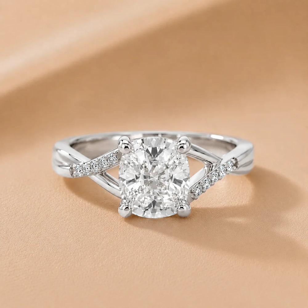 Veronica Twist Side Stone Oval Diamond Engagement Ring