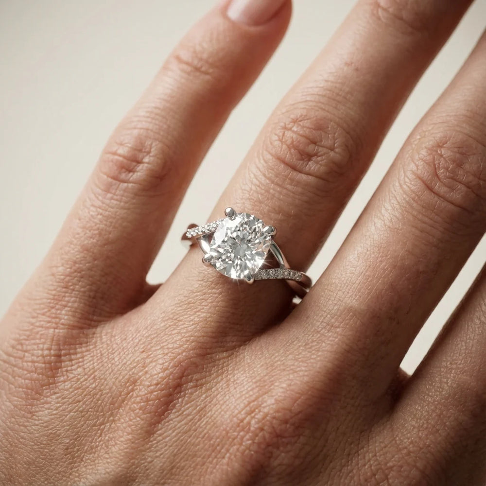 Veronica Twist Side Stone Oval Diamond Engagement Ring