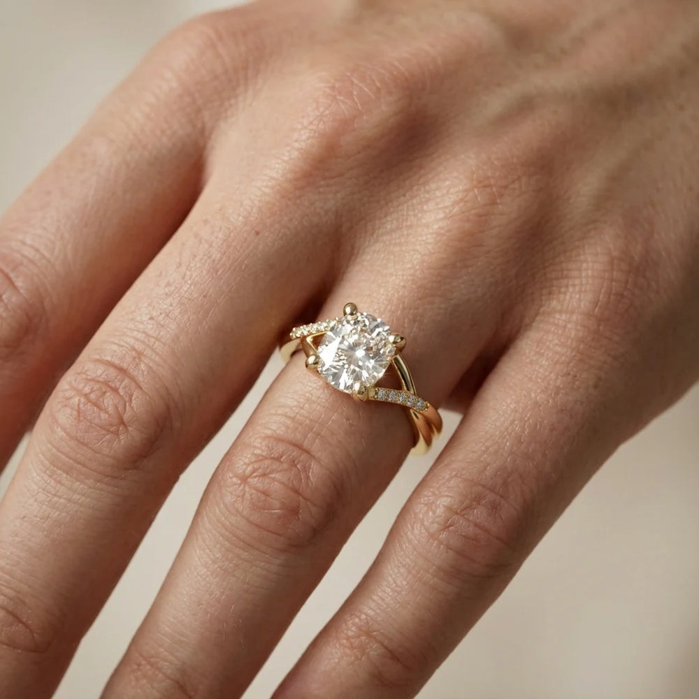 Veronica Twist Side Stone Oval Diamond Engagement Ring