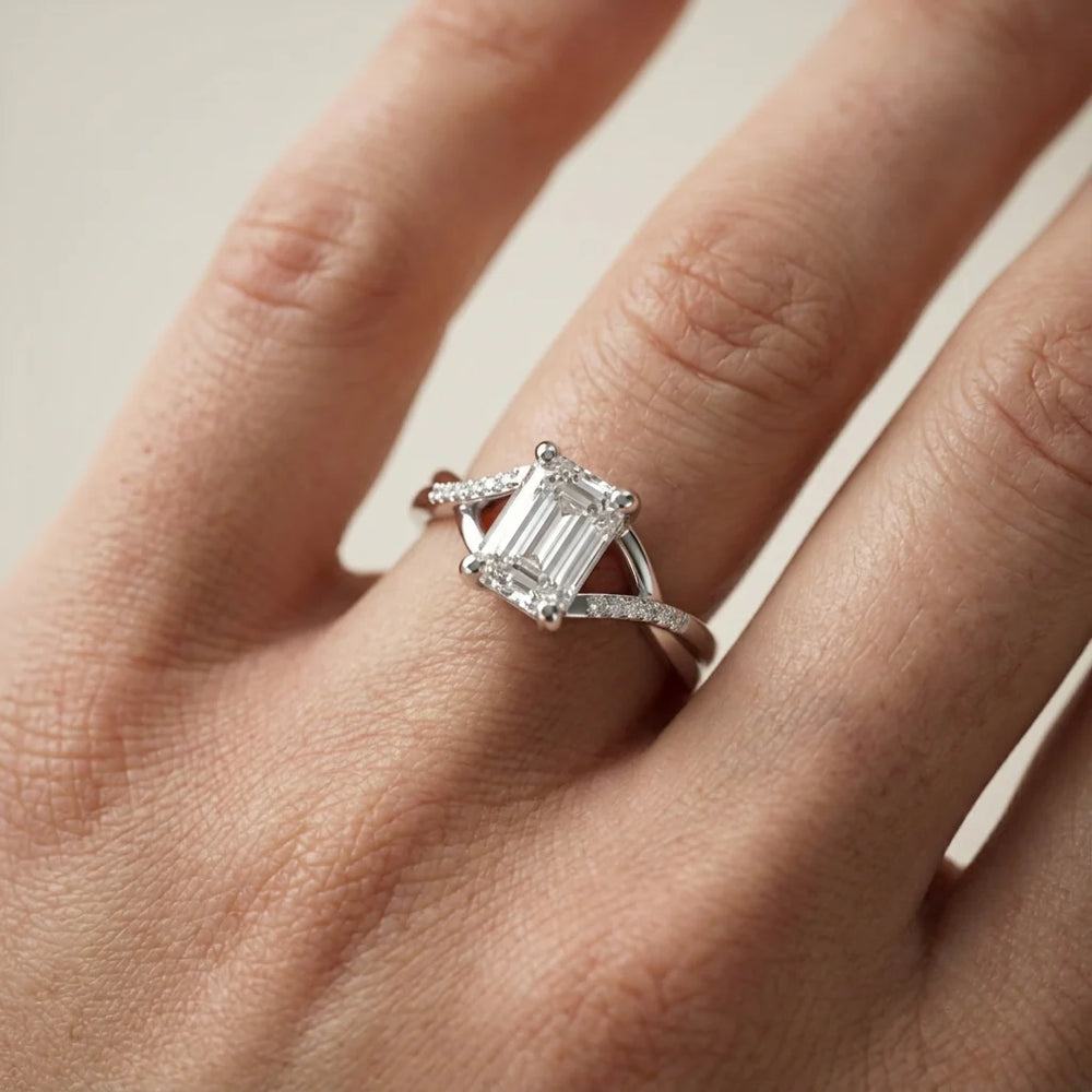 Veronica Twist Side Stone Oval Diamond Engagement Ring