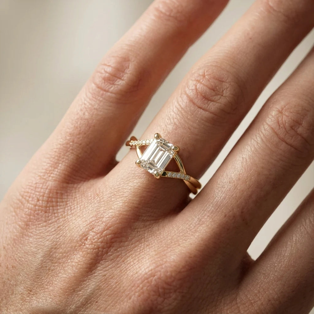 Veronica Twist Side Stone Oval Diamond Engagement Ring