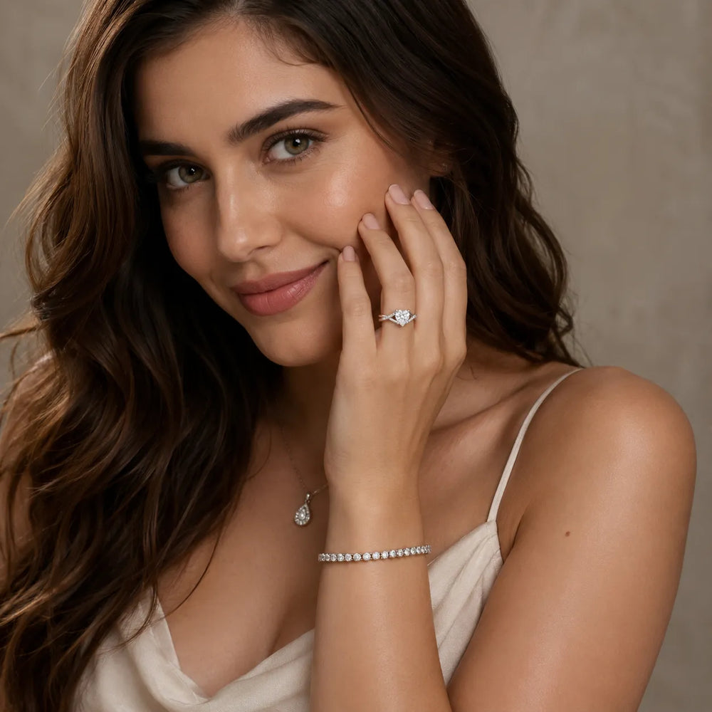 Veronica Twist Side Stone Oval Diamond Engagement Ring