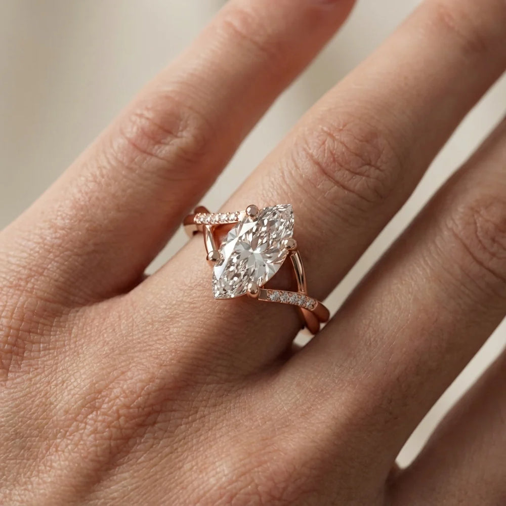 Veronica Twist Side Stone Oval Diamond Engagement Ring