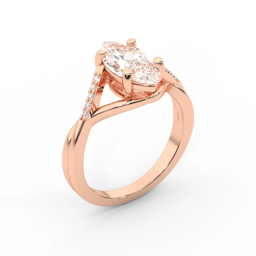 Veronica Twist Side Stone Oval Diamond Engagement Ring