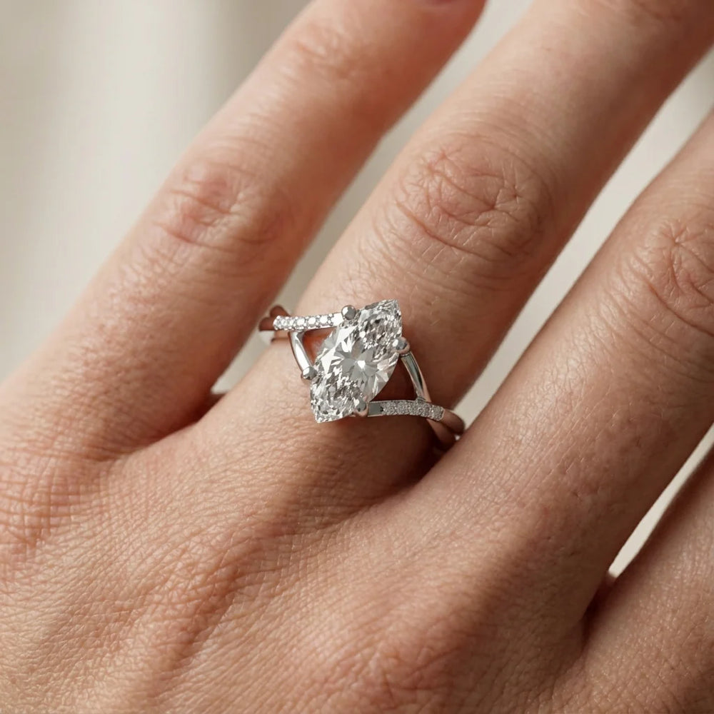 Veronica Twist Side Stone Oval Diamond Engagement Ring