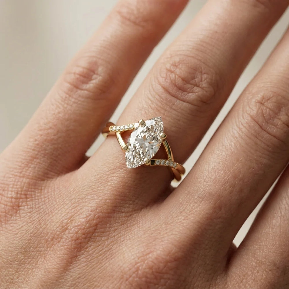 Veronica Twist Side Stone Oval Diamond Engagement Ring