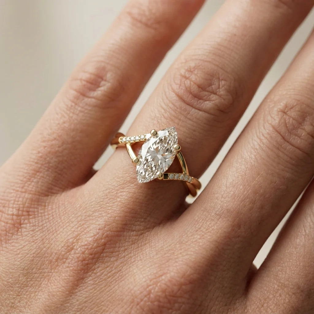 Veronica Twist Side Stone Oval Diamond Engagement Ring