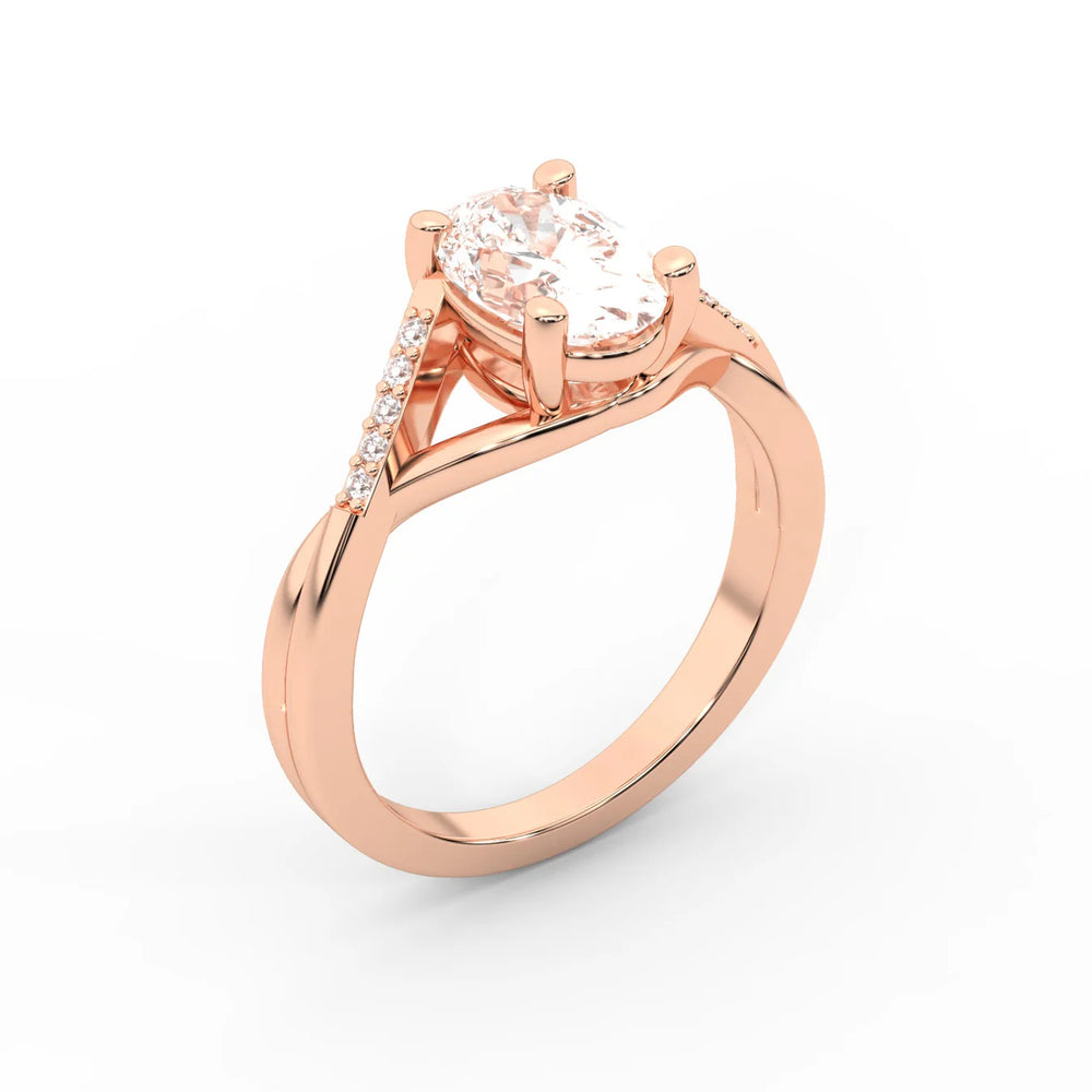 Veronica Twist Side Stone Oval Diamond Engagement Ring