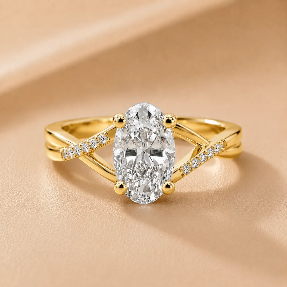 Veronica Twist Side Stone Oval Diamond Engagement Ring