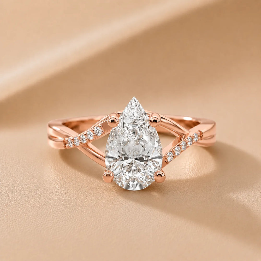 Veronica Twist Side Stone Oval Diamond Engagement Ring