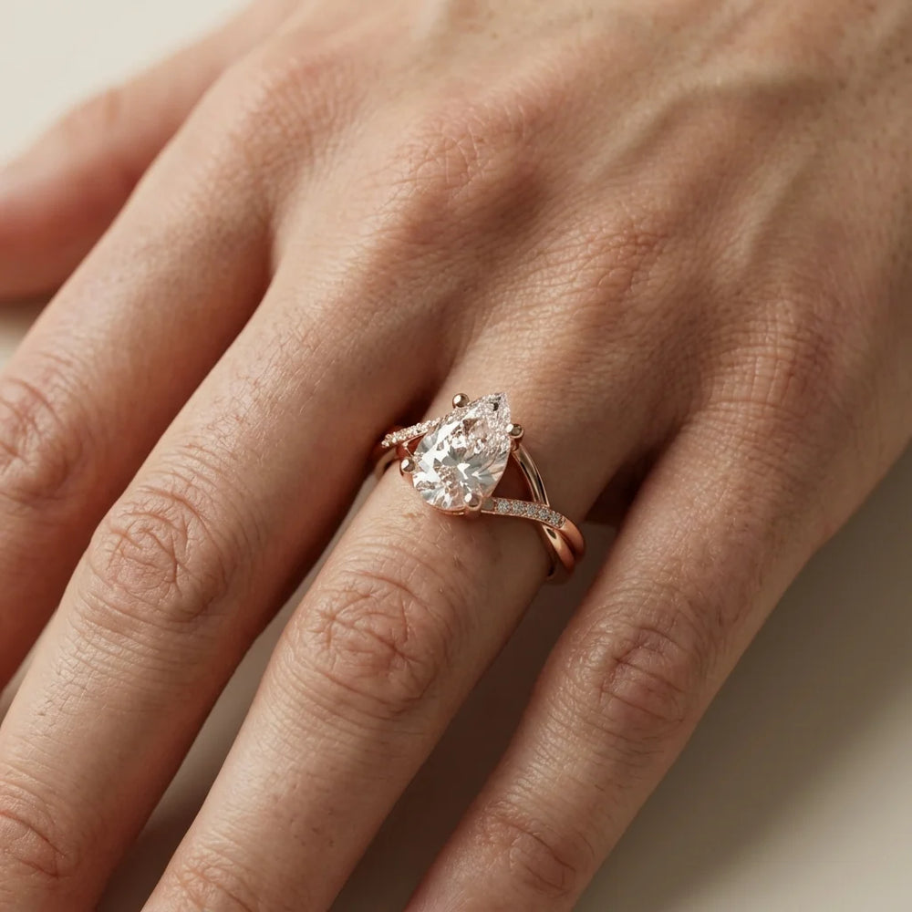 Veronica Twist Side Stone Oval Diamond Engagement Ring