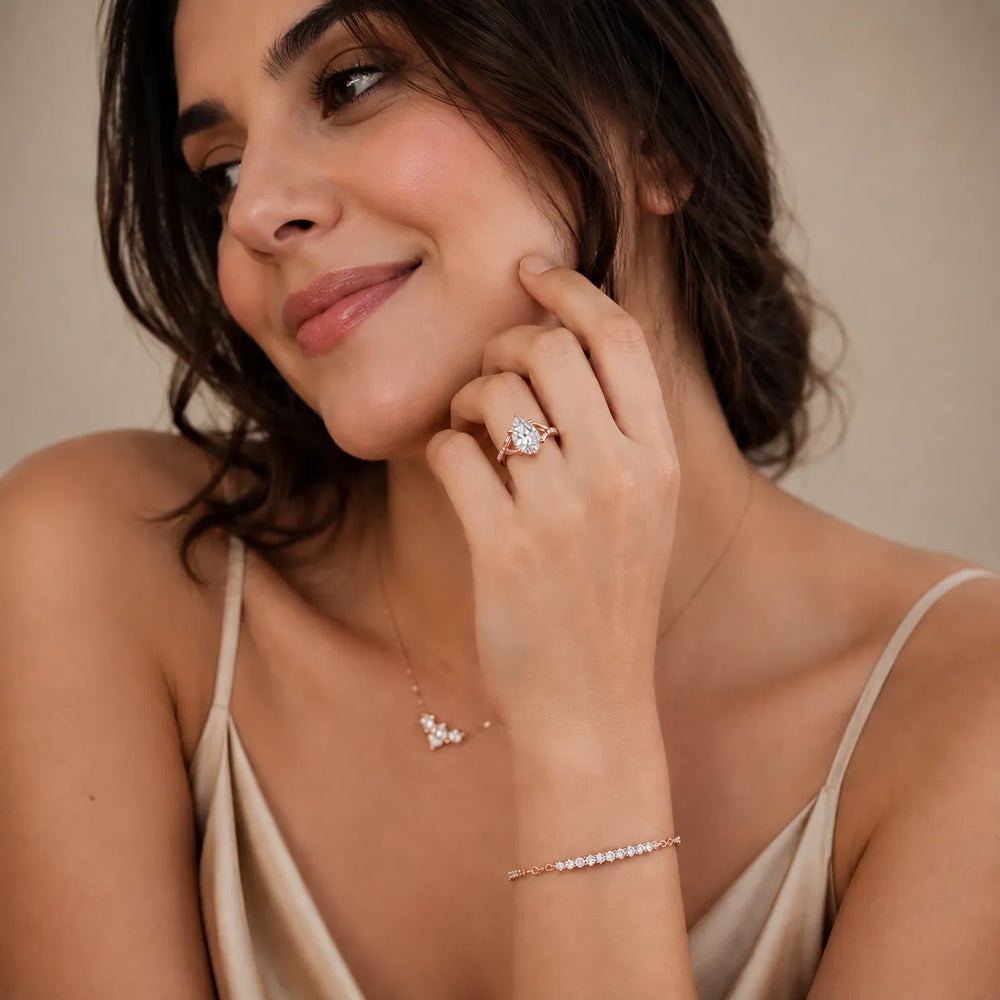 Veronica Twist Side Stone Oval Diamond Engagement Ring