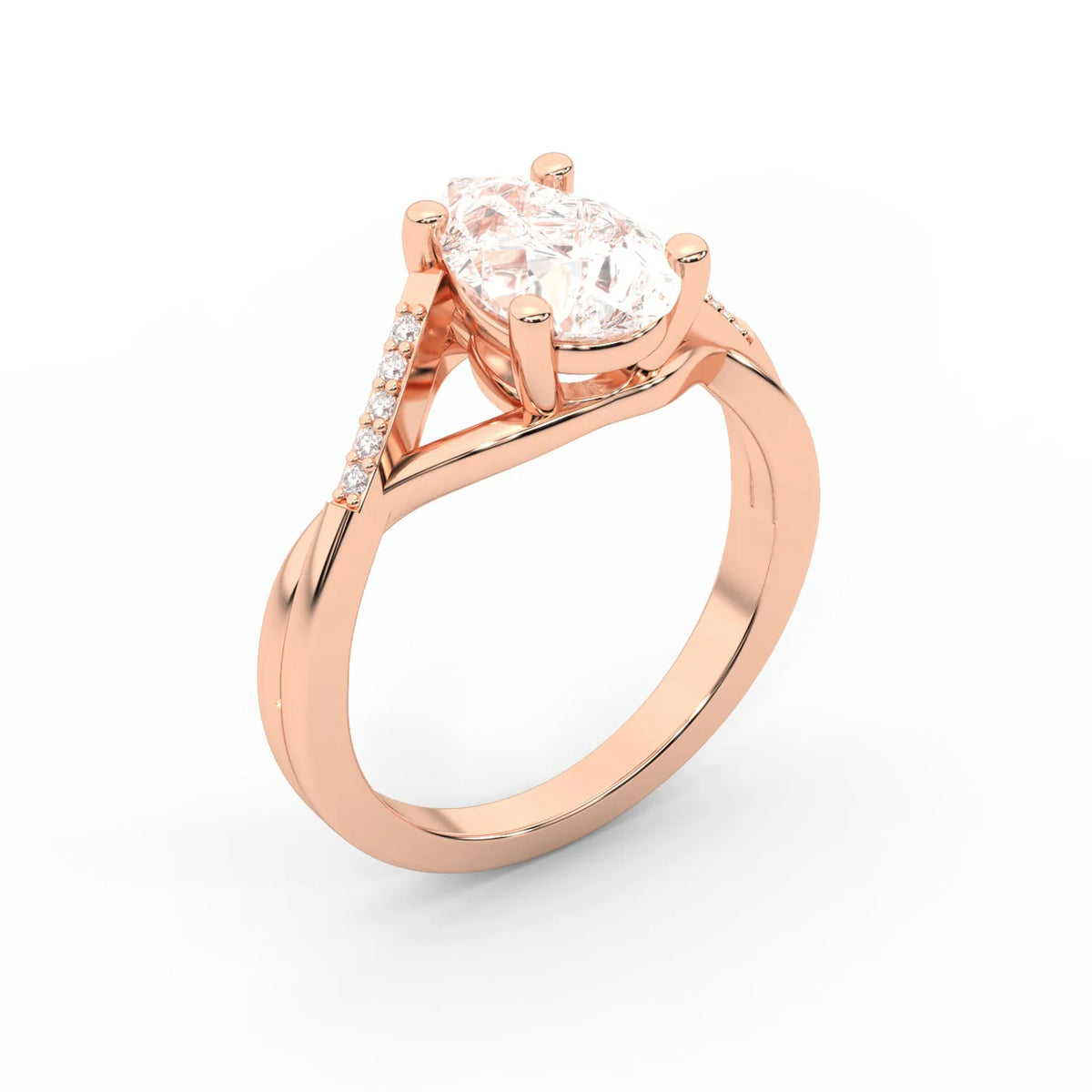 Veronica Twist Side Stone Oval Diamond Engagement Ring