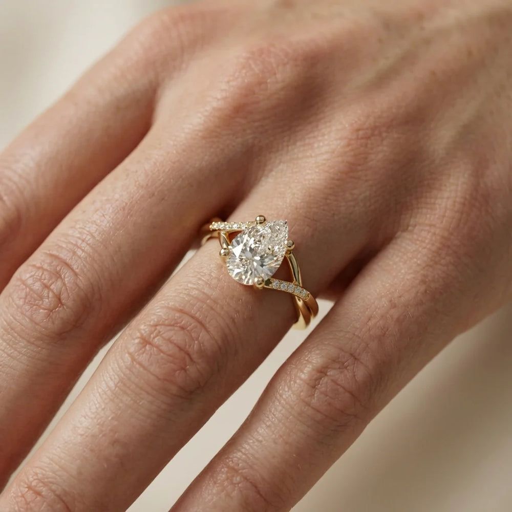 Veronica Twist Side Stone Oval Diamond Engagement Ring