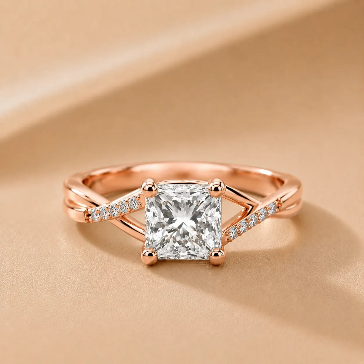 Veronica Twist Side Stone Oval Diamond Engagement Ring