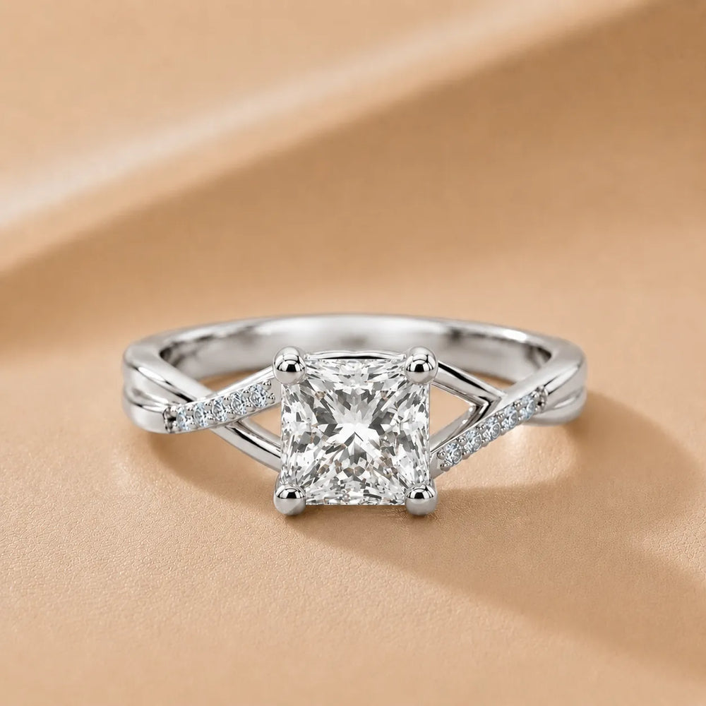 Veronica Twist Side Stone Oval Diamond Engagement Ring