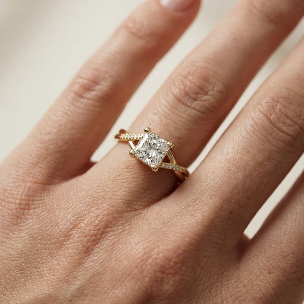 Veronica Twist Side Stone Oval Diamond Engagement Ring