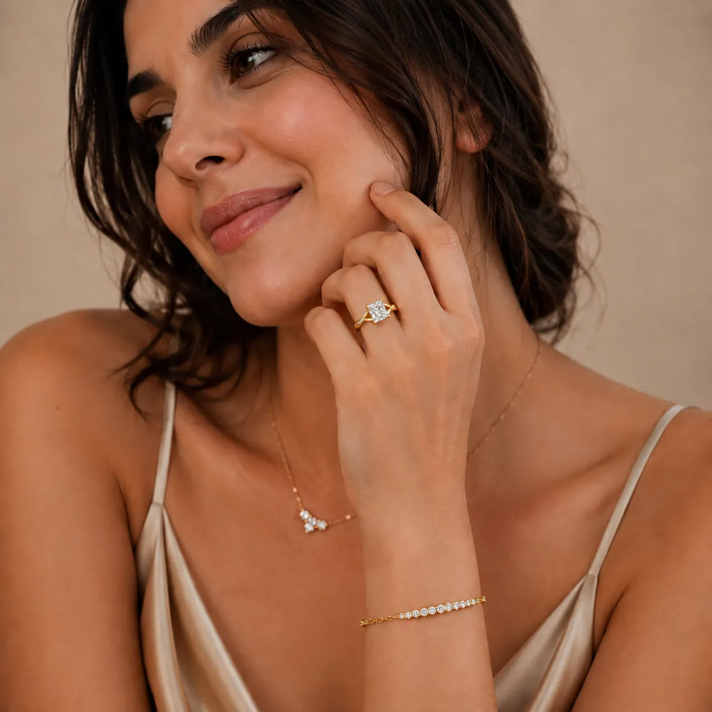 Veronica Twist Side Stone Oval Diamond Engagement Ring