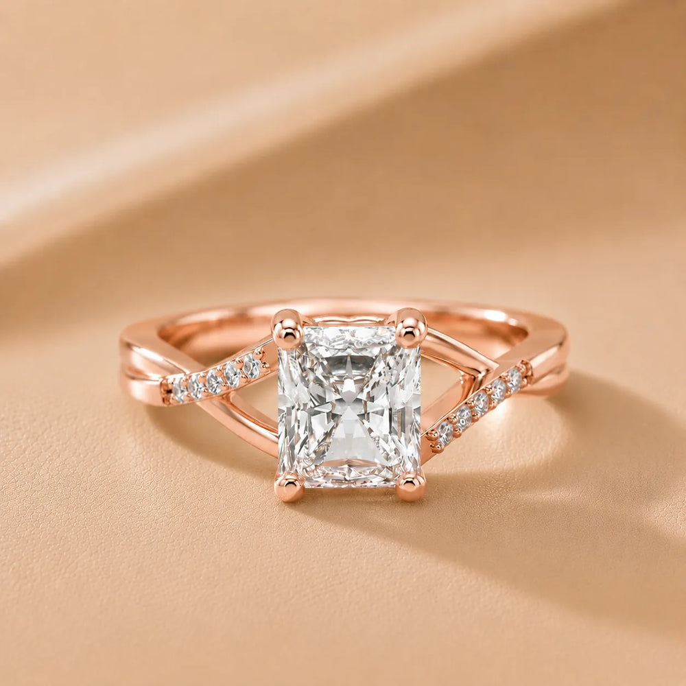 Veronica Twist Side Stone Oval Diamond Engagement Ring