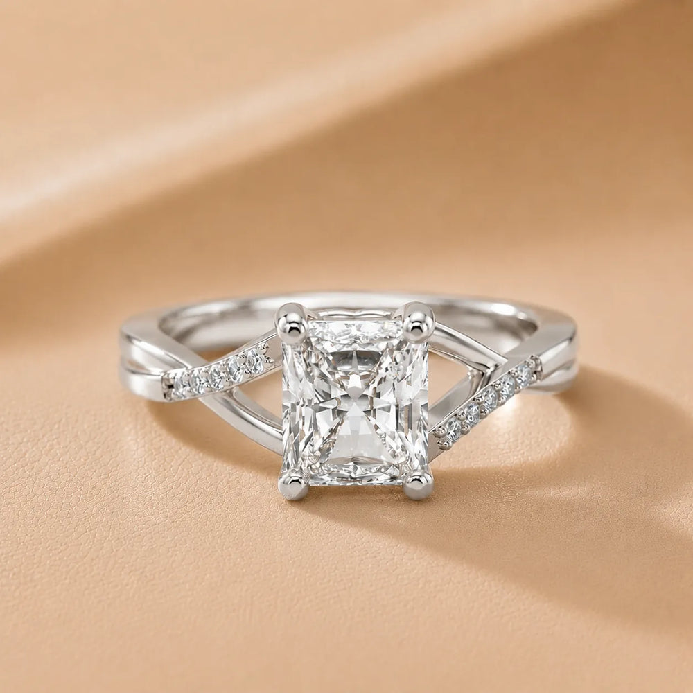 Veronica Twist Side Stone Oval Diamond Engagement Ring